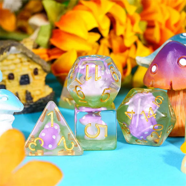 Paddenstoelen dice set Paars